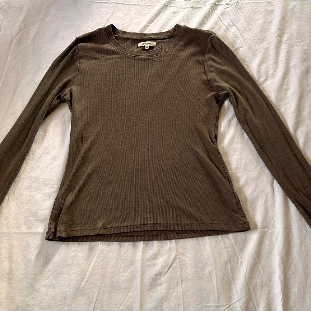 Madewell Rib Knit Olive Green Long Sleeve Top